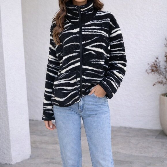 H&M Jackets & Blazers - H&M Faux Fur  ( fleece)Zebra Print Jacket